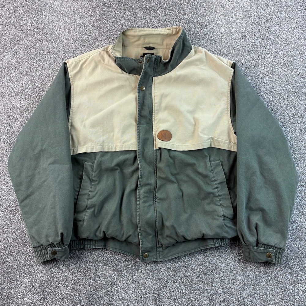 Vintage Browning Bomber Jacket Mens 2XL Green Cotton Wool Lined Hunting Canvas